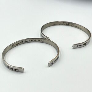 Vintage Modern Inspirational Stainless Steel Cuff Bracelet Set Silver Tone 2pc